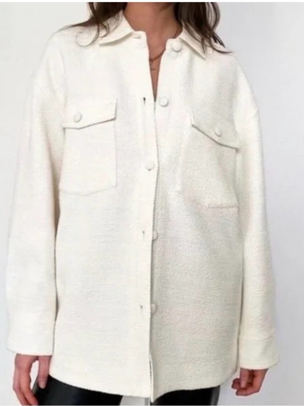 Babaton Cream Button-Up Teddy Shacket